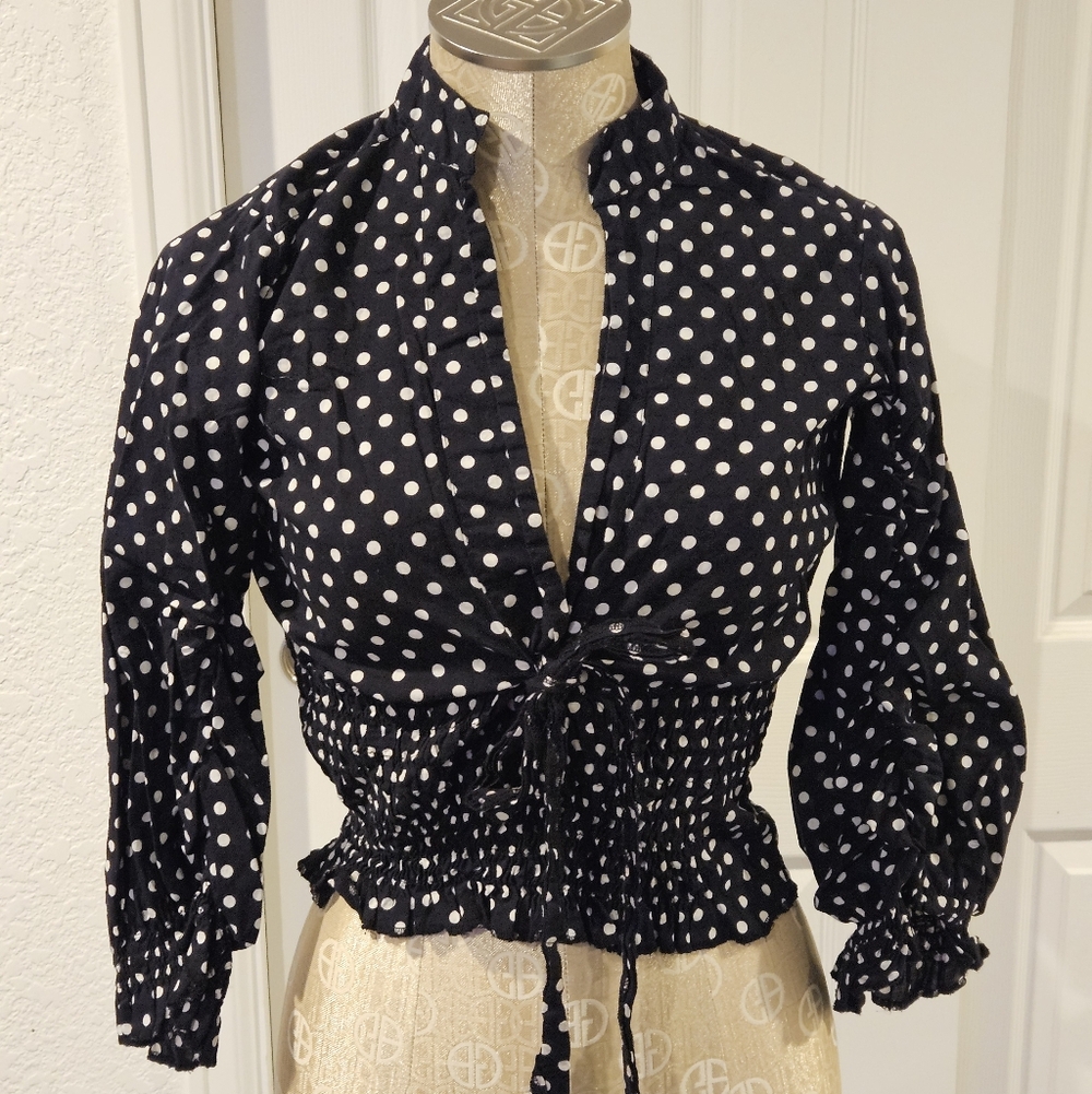 Miss Bison Chic Black and White Polka Dot Blouse